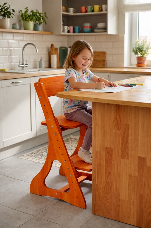 Дитина сидить на стільці Mobler C500 Orange за столом